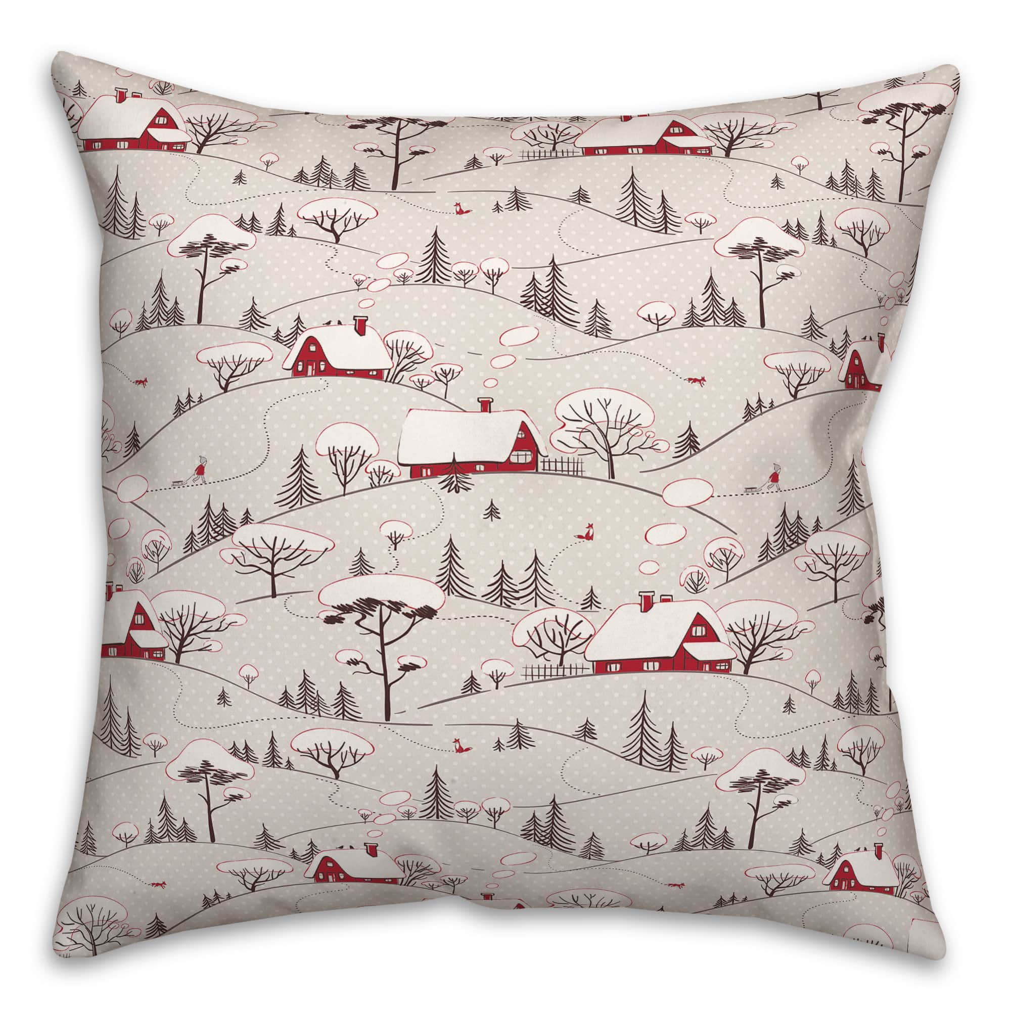 Snowy Village 18x18 Throw Pillow
